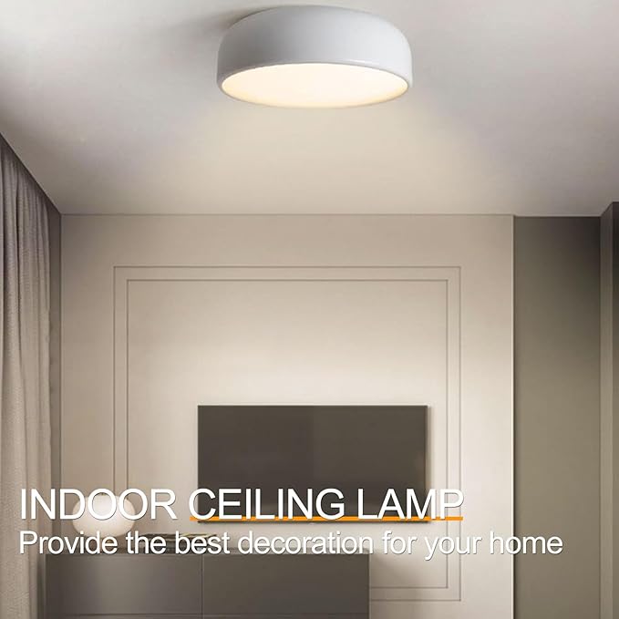 Modern White Flush Mount Ceiling Light Fixture, Minimalist 13.7 inch Metal Ceiling Lamp, Finish Close to Ceiling with Acrylic Lampshade Lighting Fixtures for Living Room Bedroom Hallway