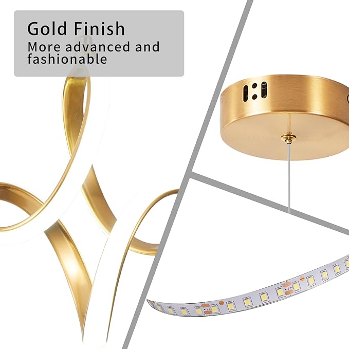 2 Packs Modern Led Pendant Light 5500K Cold White Kitchen Island Pendant Light Fixtures Adjustable Height Led Pendant Lamp for Kitchen Island Dining Room Hanging Light, 2 Packs (Gold)