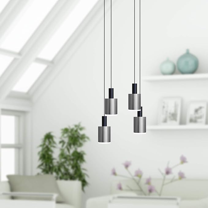 Virgo 4 Mini Pendant Lighting Black-Nickel - LED Hanging Light Fixture for Kitchen Island, Bar, Foyer - Cluster Pendants - Dimmable, Adjustable Wire, Lamp Bulb Included