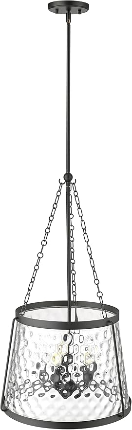 ML Lighting | Adabella Collection | 20405-MB | 5 Light Pendant in Matte Black Finish with Clear Hammered Glass Shade | Perfect for Kitchens, Dining Rooms, Living Rooms, Entryways, Hallways