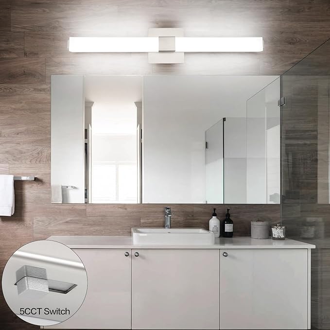 ZUZITO Modern Bahtoom Vanity Light Brushed Nickel, Bathroom LED Lights 32 Inch, 5CCT Dimmable Wall Lighting Fixtures for Bathroom Over Mirror