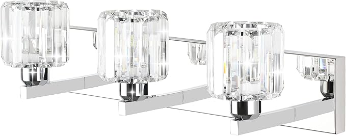 Aipsun Crystal Vanity Light Fixtures Modern Vanity Light for Bathroom Crystal Bathroom Lighting Fixture Wall Light Over Mirror 3 Lights(Not Include Bulb)