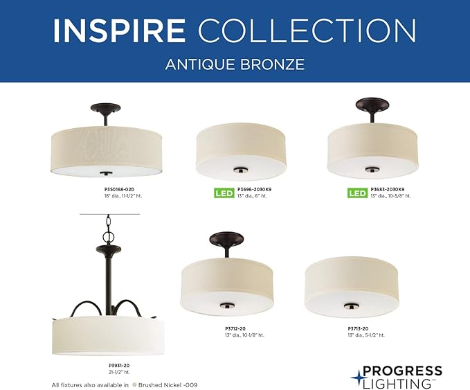 Progress Lighting Inspire Collection Antique Bronze Three-Light 18" Semi-Flush Mount, 11.50x18.00x18.00