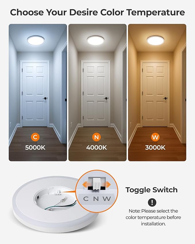 Matane 2Pack Dimmable Flush Mount Ceiling Light Fixture with Night Light, 18W 3000K/4000K/5000K Selectable, LED Low Profile Ceiling Lights for Kitchen Bedroom Hallway, 8.7inch White Round