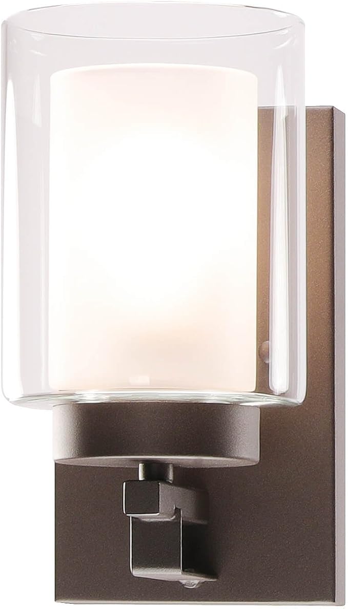 XiNBEi Lighting Wall Light 1 Light Bathroom Vanity Lighting with Dual Glass Shade in Dark Bronze Indoor Wall Mount Light XB-W1195-1-DB