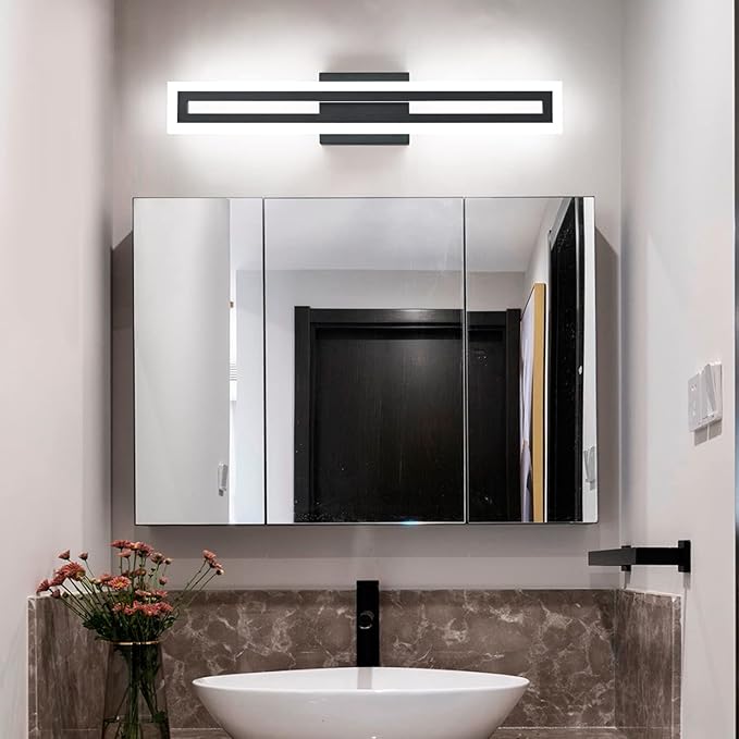 SOLFART 24 Inch Vanity Lights Bathroom Lights Over Mirror Bathroom Light Fixtures Black Led Modern Light Fixture 6000K