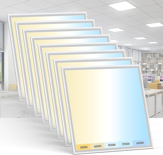 AIKVSXER 8 Pack 2x2 LED Flat Panel Light - Selectable 5 CCT 3000K-6500K & 5 Wattage 30-50W 5500Lm 0-10V Dimmable 2x2 led Drop Ceiling Lights 120-277V for Commercial and Home