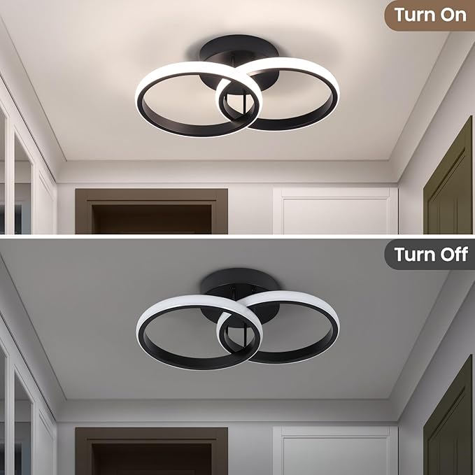 CANEOE 2 Packs Modern Led Ceiling Light Fixtures, 4500K Neutral Light Hallway Light Fixtures Ceiling, Black Bathroom Close to Ceiling Lights for Corridor Stair Aisle Lamps (Black, 2 Packs)