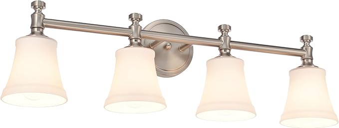 Bathroom Vanity Light Fixtures, Traditional Brushed Nickel 4 Lights Wall Sconce Lighting with Opal Glass Shade, Porch Wall Mount Light Fixture for Bathroom, Mirror Cabinets Hallway Stairs