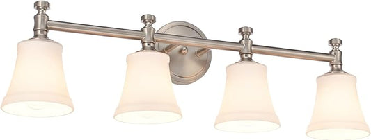 Bathroom Vanity Light Fixtures, Traditional Brushed Nickel 4 Lights Wall Sconce Lighting with Opal Glass Shade, Porch Wall Mount Light Fixture for Bathroom, Mirror Cabinets Hallway Stairs
