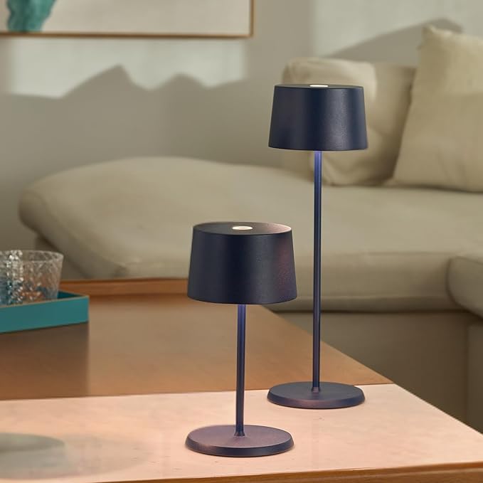 Zafferano, Olivia Mini Lamp, Portable and Rechargeable Table Lamp with Touch Controls, Suitable for Indoor and Outdoor, Dimmer, 2200-3000 K, Height 8.7 Inches, Steel Blue Color
