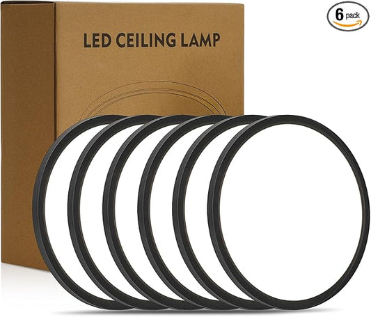 8.6 Inch 6PK LED Flush Mount Ceiling Light, ETL ,18W, 1822LM, 3000K/3500K/4000K/5000K/6500K CCT Selectable, 0.66in Ultra Thin Round Flat Panel Ceiling Light Fixture for Bedroom, Kitchen, (Black)