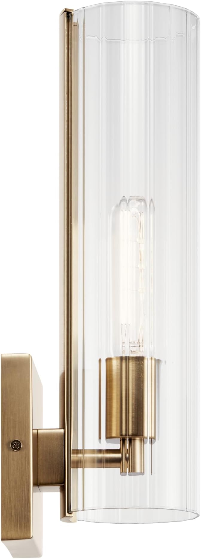 Kichler Jemsa 1 Light Wall Sconce, Modern Light with Clear Fluted Glass in Champagne Bronze for Bathroom, Powder Room, Sides of Fireplace, Down a Hallway, Kitchen, or Bedroom (14" x 4.75"), 55165CPZ