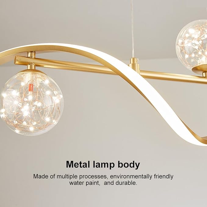 homary Kitchen Island Light with Glass Globes, 51.2" Gold Chandelier Dimmable Linear Pendant Light, Adjustable Height, Dining Room Fixture for Table, Bar or Kitchen Island