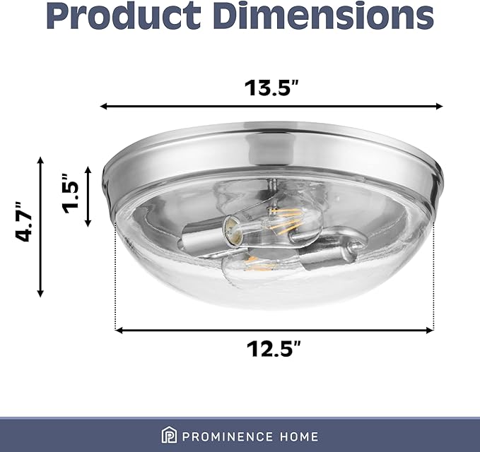Prominence Home Madalyn 13" Brushed Nickel Flush Mount Seeded Round Glass Ceiling Light - 51542-01