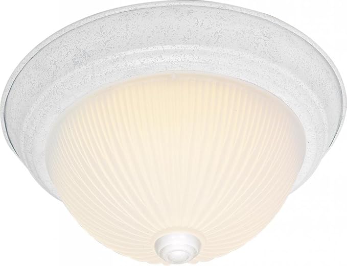 NUVO SF76/133 Two Light Flush Mount, Textured White/Frosted Ribbed Glass