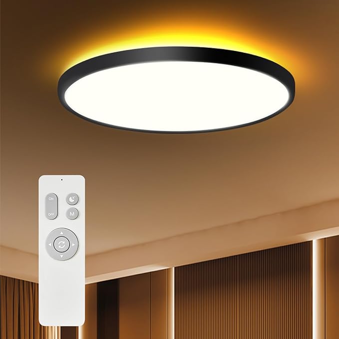 ocioc 18 inch Ceiling Light with Remote, 40W LED Flush Mount Light Fixture with 2000K Backlight, 3000K-6500K Light Color Changing, Black Ceiling Light Fixture for Bedroom,Living Room,Kitchen
