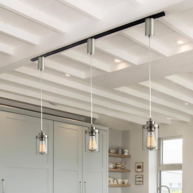 mirrea H Type Brushed Nickel Track Lighting Pendant with Clear Glass Shade Cord Adjustable Pack of 3