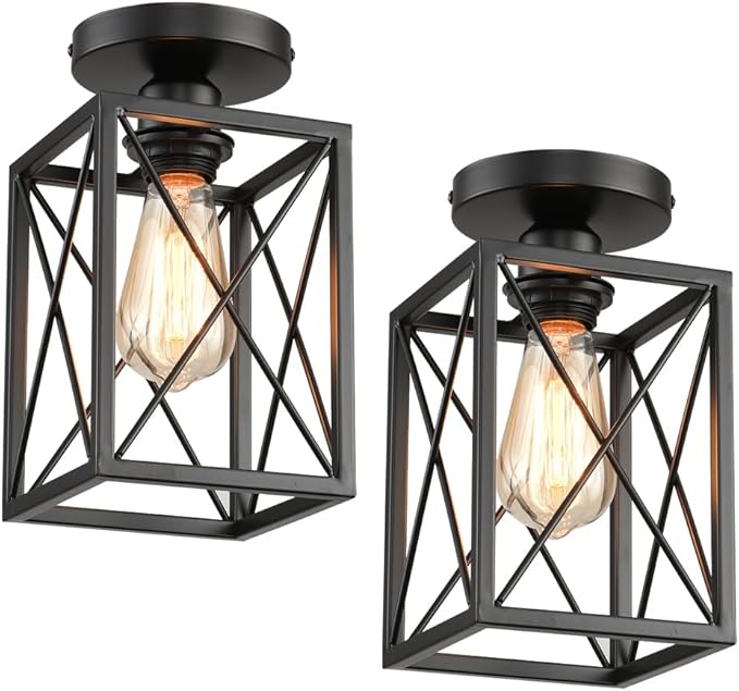 Ceiling Light Fixtures Flush Mount Black Hallway Light Fixtures Ceiling Rustic Farmhouse Island Light Fixtures,Farmhouse Black Metal Frame Light Fixture