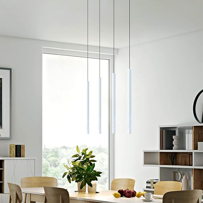 CANALIS 4 Mini Pendant Lighting White - LED Hanging Light Fixture for Kitchen Island, Bar, Foyer - Cluster Pendants - Dimmable, Adjustable Wire, Lamp Bulb Included