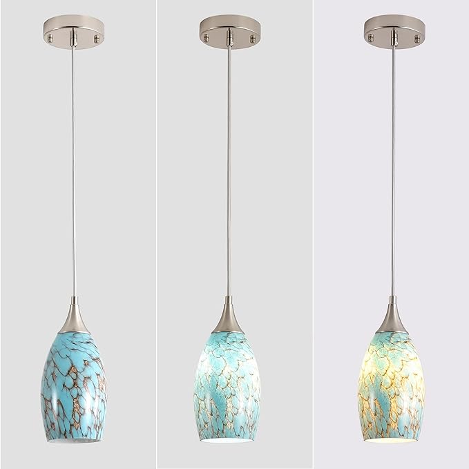 Kitchen Pendant Lighting for Island, Modern Edison Hanging Light with Handcrafted Art Glass, Adjustable Nylon Core Ceramic Holder Lighting Fixture Indoor for Dining Room, Entryway (Bulb Not Included)