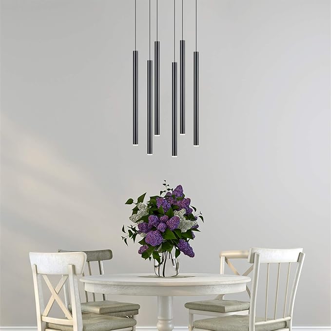 CANALIS 6 Mini Pendant Lighting Black - LED Hanging Light Fixture for Kitchen Island, Bar, Foyer - Cluster Pendants - Dimmable, Adjustable Wire, Lamp Bulb Included