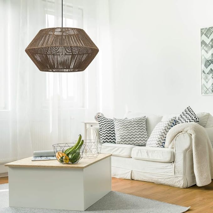 GLOBE Electric 60530 Malay 1-Light Pendant Light, Natural Twine Shade, Black Hanging Cord, 220 Lumen
