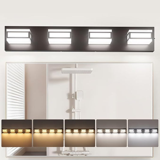 Amico 4-Light LED Bathroom Vanity Light Fixture,Dimmable 5CCT Modern Bathroom Lighting Fixtures Over Mirror, 360° Rotate Acrylic Matte Black Light Fixtures-UL Certificated
