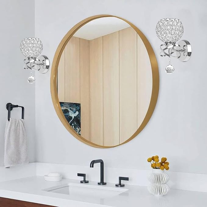 TISLYCO Silver Crystal Sconces - Modern Wall Lighting with Hanging Crystal Ball, Wall Mount Lamp for Bedroom, Living Room, Hallway