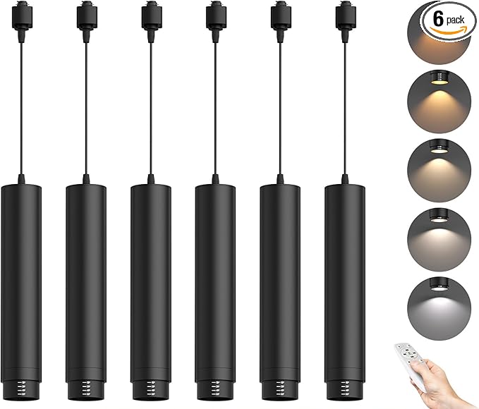 Remote Control H Track Pendant Lights with Adjustable Cord, H Type Track Lighting LED Pendants Lights Fixtures, 15°-60° Zoomable 2700K-6000K, Dimmable CRI97+ 10W 1000LM, Black (6 Pack)