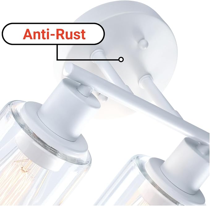 WISBEAM 2-Light Bathroom Vanity Light, White Bathroom Light Fixture with Clear Glass Shade Including E26 Medium Base, Bulb NOT Included, Vanity Light Over Mirror