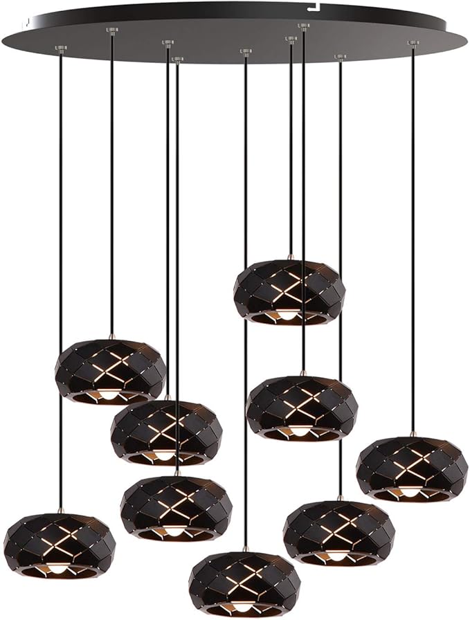 Crust 9 Mini Pendant Lighting Black - LED Hanging Light Fixture for Kitchen Island, Bar, Foyer - Cluster Pendants - Dimmable, Adjustable Wire, Lamp Bulb Included