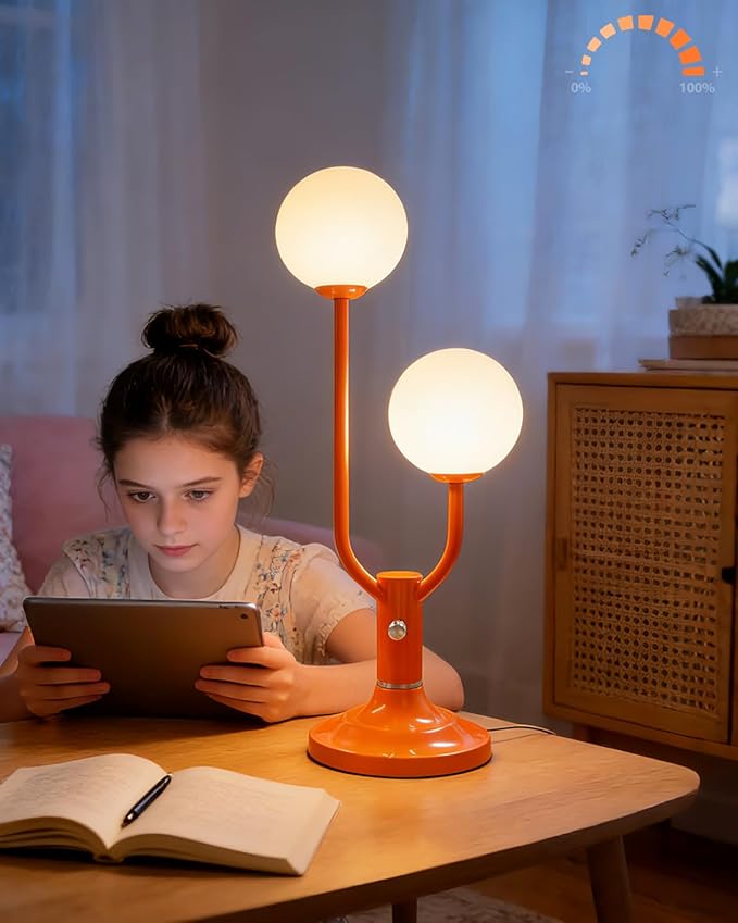 Lightdot Globe Table Lamp for Bedroom Mid Century Modern Orange Small Desk Lamp Dimmable 3000K Warmwhite Nightstands Bedside Lamp for Living Room Home Office(G9 Bulbs Included)