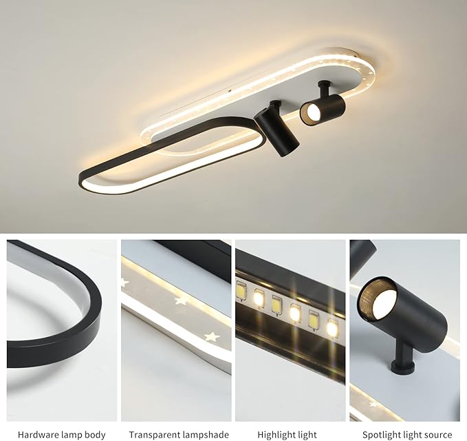 Tioolo Modern Ceiling Lamp, 45W Dimmable Ceiling Light with Remote, LED Linear Light Fixture, Acrylic Flush Mount Chandelier for Kitchen Dining Room Bedroom Corridor