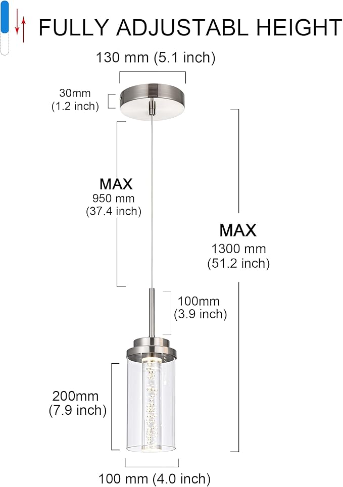 MELUCEE 3 Packs Dimmable LED Pendant Lights Fixtures Brushed Nickel, Adjustable Hanging Ceiling Lamp with Clear Glass Shade, Modern Pendant Light for Kitchen Island Dining Room Hallway, 3000K-6000K