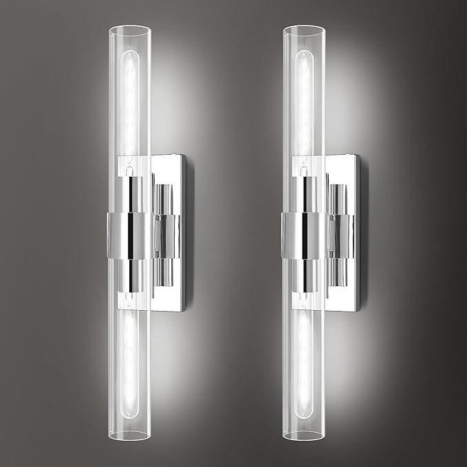 Nickle Wall Sconce Wall Sconces Set of Two, 22.8" Vanity Lights for Bathroom, Silver Sconces Wall Lighting 2-Light, Modern Wall Lights for Bedroom Living Room Bathroom Hallway