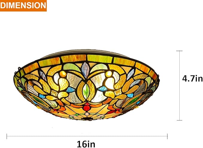 ARTZONE Tiffany Ceiling Lights, 3-Light 16 Inch Stained Glass Flush Mount Ceiling Light for Bedroom, Dining, Living Room, Entryway, Foyer