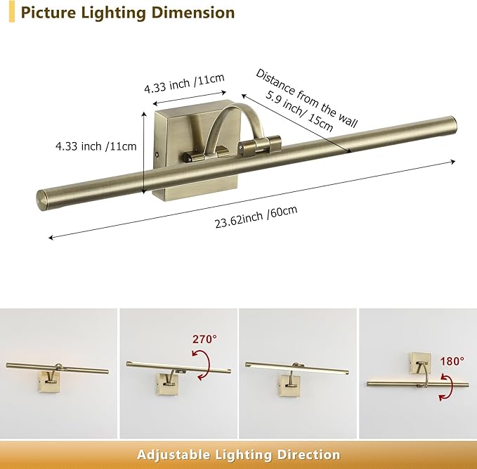 DESOOP LED Picture Lights for Wall Hardwired Antique Bronze Picture Frame Light Dimmable Painting Lights for Portrait Artwork 23.62 inch 14W 2700K