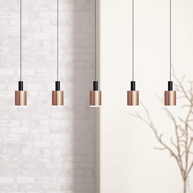 Virgo 5 Mini Pendant Lighting Black-Copper - LED Hanging Light Fixture for Kitchen Island, Bar, Foyer - Cluster Pendants - Dimmable, Adjustable Wire, Lamp Bulb Included