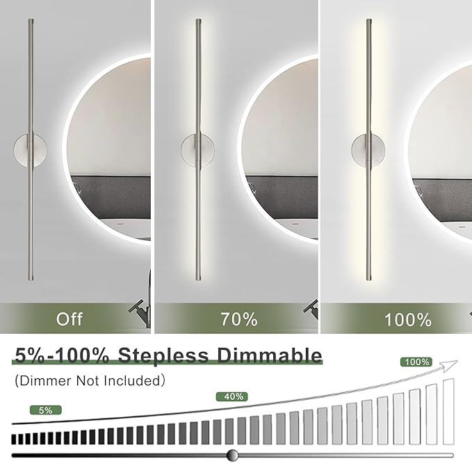 Brushed Nickel Bathroom Light Fixtures Over Mirror 43 Inch, 33W 360° Rotatable Dimmable 4000K LED Vanity Light Bar, Modern Bathroom Vanity Lights Above Mirror