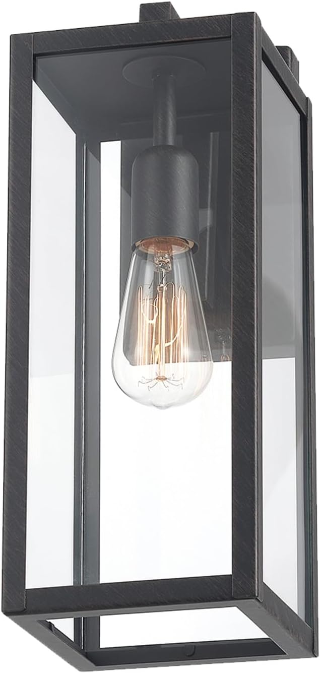 Globe Electric 44837 1-Light Outdoor Indoor Wall Sconce, Brushed Dark Bronze, Clear Glass Shade, Back Porch Lights, Front Patio, Garage Fixture, Exterior Lighting for House