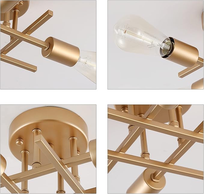 AIHYING 4-Light Semi Flush Mount Ceiling Light, Gold Mid-Century Industrial Farmhouse Chandelier Light Fixtures for Hallway Entryway Bedroom Kitchen Dining Room Porch Laundry Room UL Listed