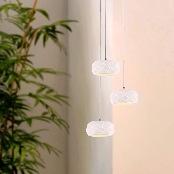 Crust 3 Mini Pendant Lighting White - LED Hanging Light Fixture for Kitchen Island, Bar, Foyer - Cluster Pendants - Dimmable, Adjustable Wire, Lamp Bulb Included