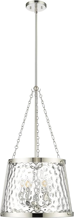 ML Lighting | Adabella Collection | 20405-PN | 5 Light Pendant in Polished Nickel Finish with Clear Hammered Glass Shade | Perfect for Kitchens, Dining Rooms, Living Rooms, Entryways, Hallways