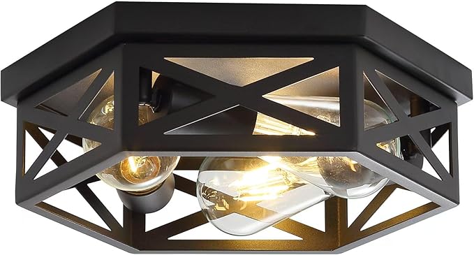 Industrial 3-Light Semi Flush Mount Ceiling Light Fixture, Farmhouse Black Sputnik Ceiling Lighting, Modern Chandelier E26 Base Pendant Lamp