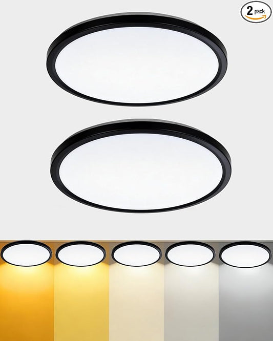 LEDYOND 11 Inch Black Flush Mount Ceiling Lights 2 Pack, 0.52in Ultra Thin LED Flat Panel Light, 1100LM Dimmable, 5CCT 3000K-6500K Selectable, Snap-In Easy Installation Closet Hallway Lights, IP44 ETL
