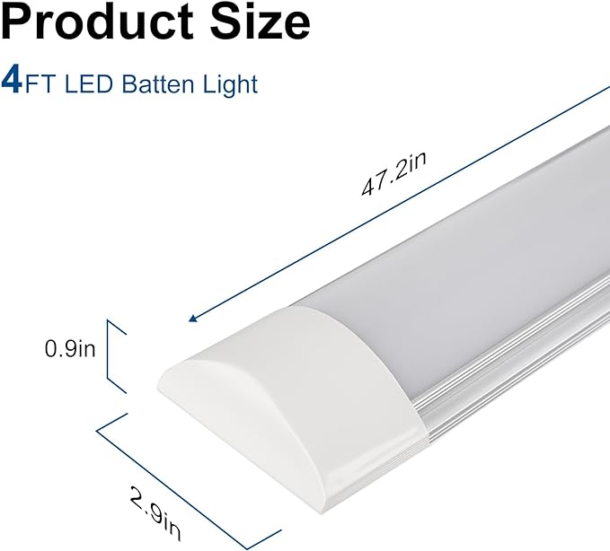 2 Packs 4FT LED Batten Light with 0.2m Cable, Ultra-Thin Ceiling Surface Mounted Light, 40W, 4000K, IP20, LED Ceiling Lamp for Garage, Shop, Hallway, Office, Market, ver.2