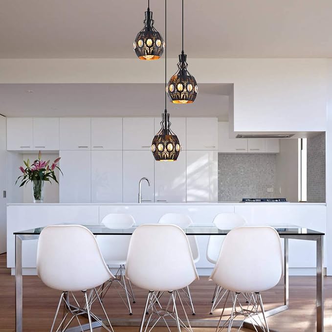 YLONG-ZS 3-Light Industrial Pendant Lighting Vintage Hanging Ceiling Light Fixtures,Farmhouse Rustic Lantern Pendant Light Hanging Lamps for Dining Room,Living Room, Hotel