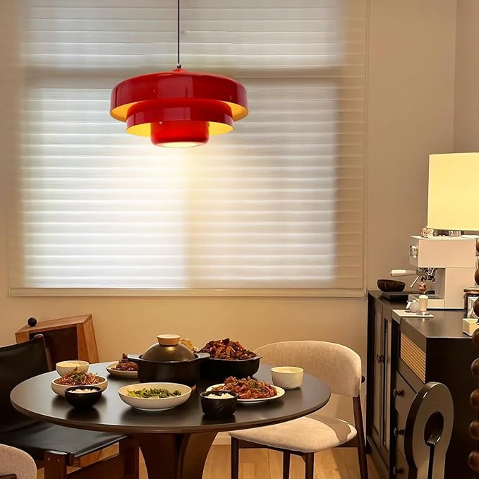 2PCS Red Pendant Lights, Nordic Flush Mount Ceiling Light with E26 Base, Adjustable Farmhouse Hanging Light for Bedroom, Pantry, Bar, Cafe