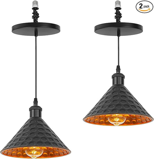 Kiven Instant Light Conversion Kit for 4/5/6inch Hole,Black Gold Inner Farmhouse Lighting Recessed Can Light Conversion Kit to Pendant with E26 Screw-in Adapter for Kitchen Living, Set of 2 TB2776